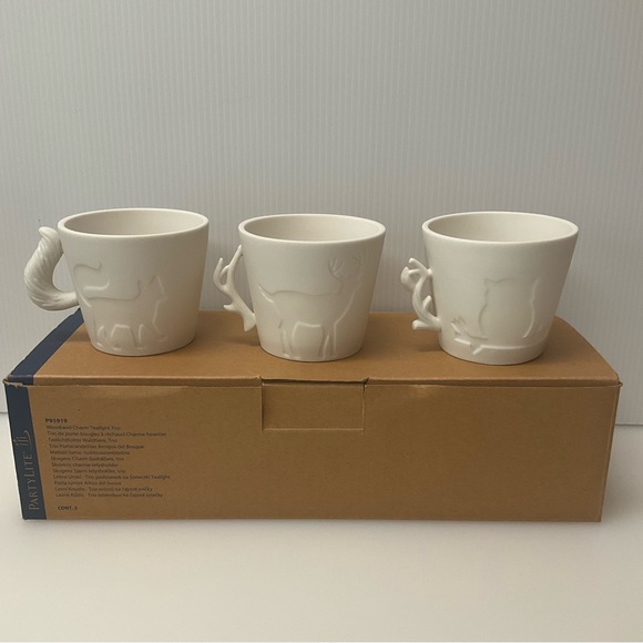 PARTYLITE Set Of 3 Woodland Animals Fox Owl Deer Tea light Cups Ivory Bisque NWT - Picture 4 of 11